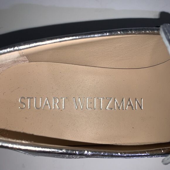 Stuart Weitzman Loafers Womens 10.5 AA Narrow Parker Lift Silver Metallic Lug - Picture 10 of 10